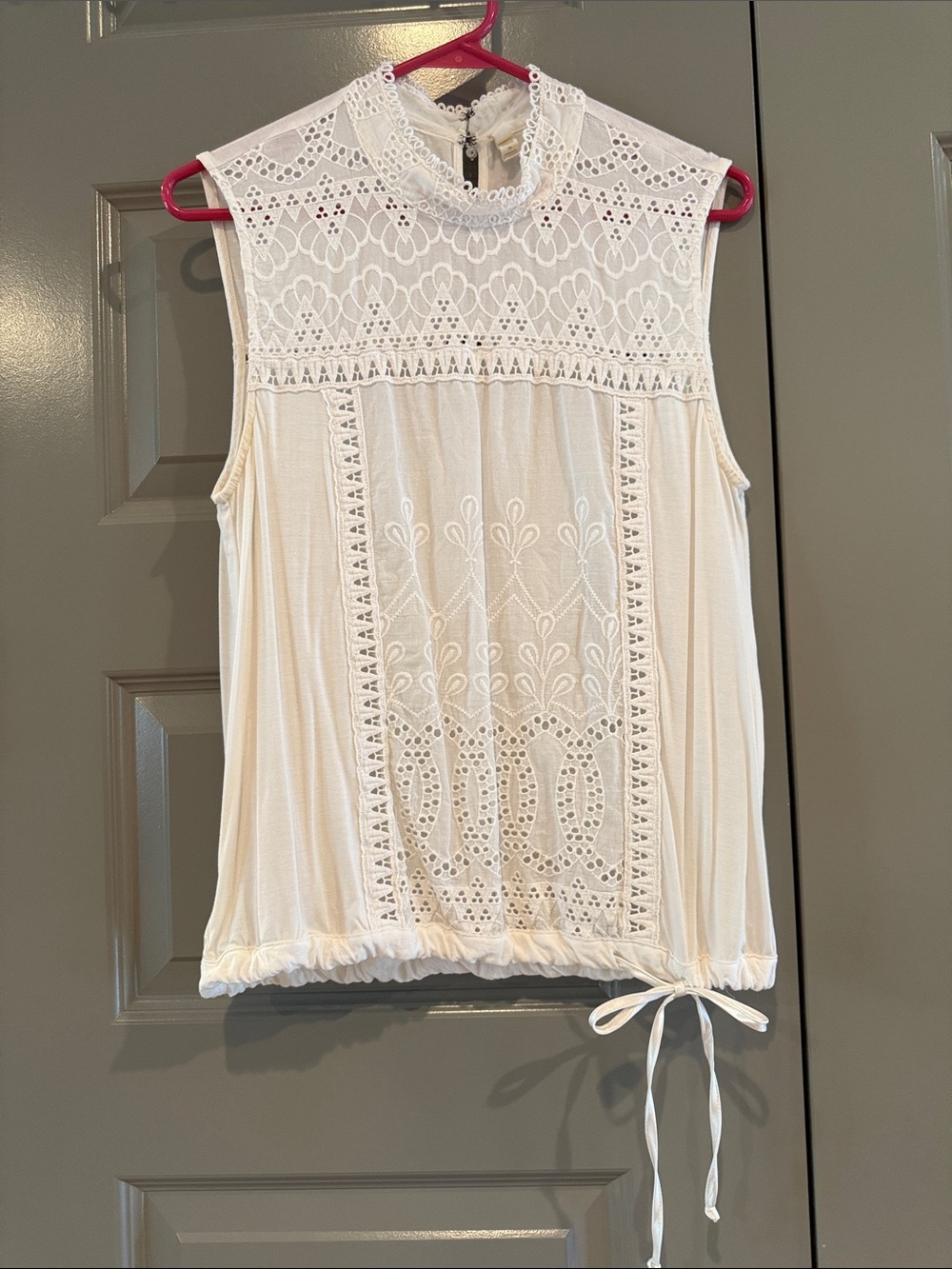 Anthropologie Tiny Off-White Lace-Panel Sleeveless Blouse